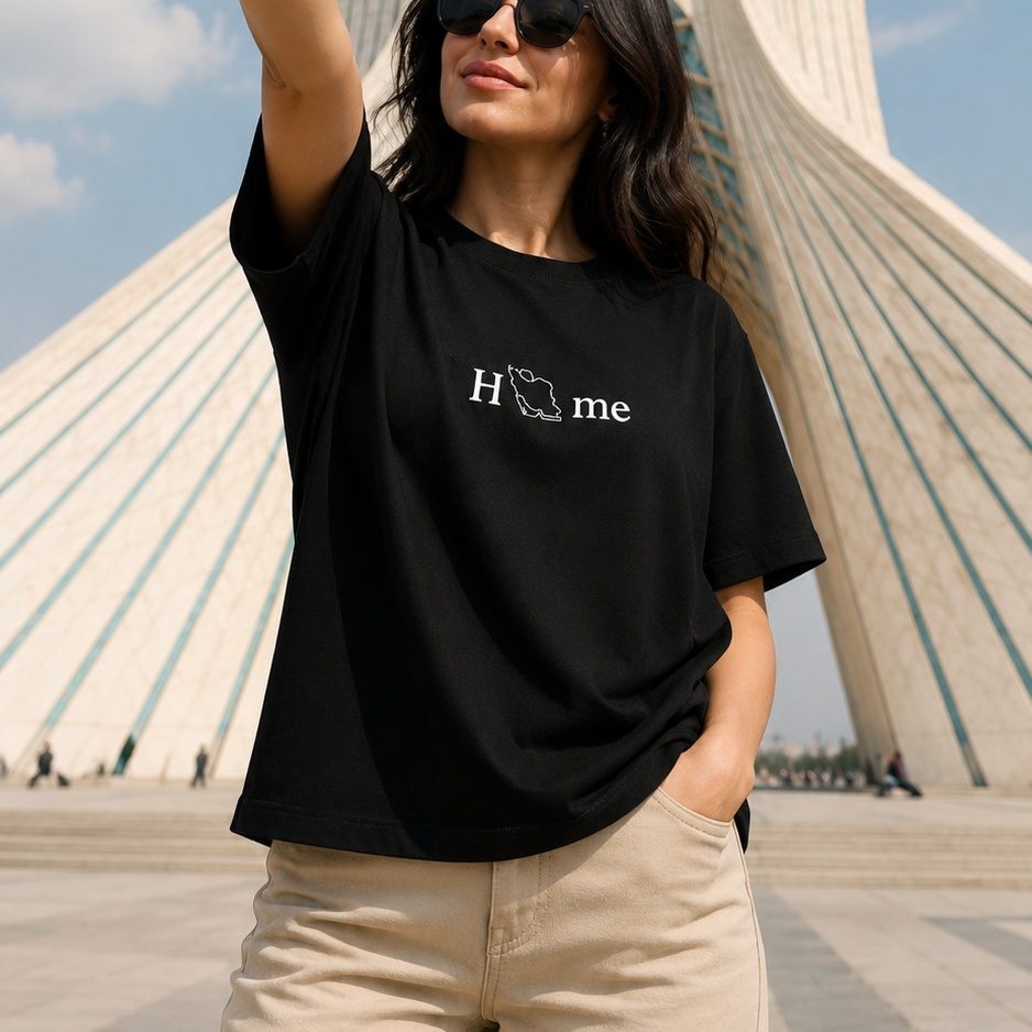 تنخور رنگ مشکی تیشرت باکسی زنانه طرح Home