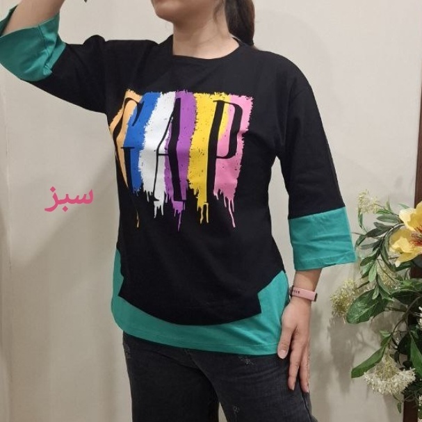  تنخور تیشرت باکسی زنانه مدل گپ سبز 
