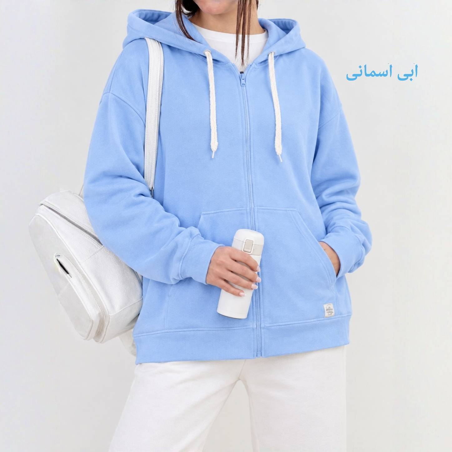  سوییشرت زنانه زیپ دار کلاه دار آبی آسمانی 