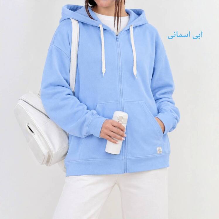 سوییشرت زنانه زیپ دار کلاه دار آبی آسمانی
