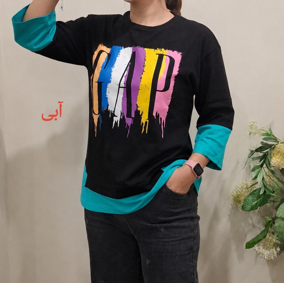  تنخور تیشرت باکسی زنانه نخ پنبه مدل گپ آبی 