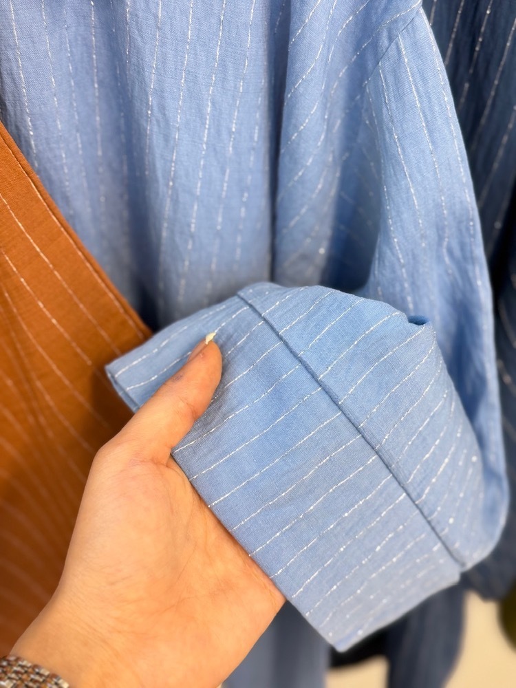 شومیز باکسی راه راه آبی آسمانی
