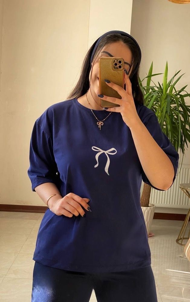 تیشرت لانگ پاپیونی سرمه ای