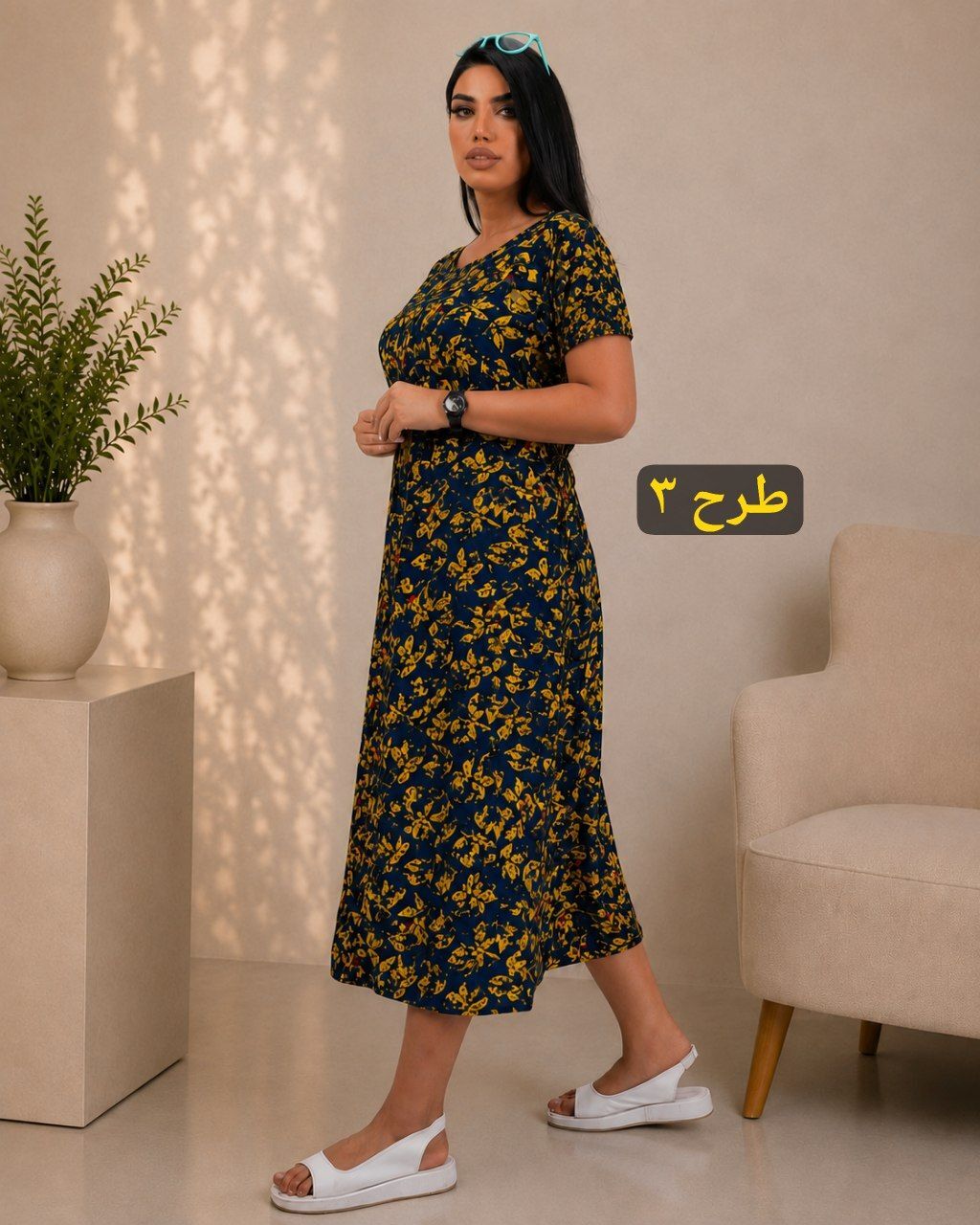 پیراهن زنانه نخی آستین کوتاه | برگ پاییزی